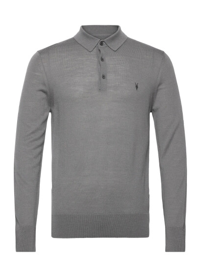 AllSaints Mode Merino Ls Polo - Grey - XL AllSaints Mode Merino Ls Polo - Grey - XL