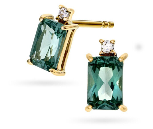 Pan Jewelry, Øredobber i 585 gult gull med zirkonia og syntetisk grønn spinell