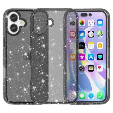 iPhone 16 Plus Stylish Glitter Series Hybrid-deksel Svart
