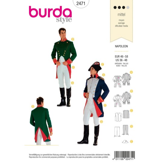 Burda 2471 - Napoleon EUR: 46-58, US: 36-48