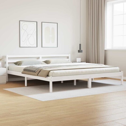 Senge ramme med hodegavl Hvit 180x210 cm Solid Tre Furu