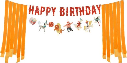 Happy Birthday Sirkus Banner med Pyntebånd 2.75 m Circus Party