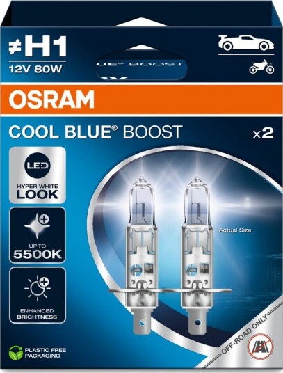 OSRAM Pære Cool Blue Boost H1 12V / 80W - X2 OSRAM Pære Cool Blue Boost H1 12V / 80W - X2
