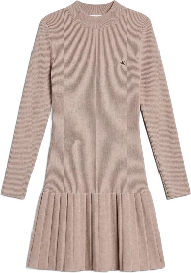 Calvin Klein Jeans Mockneck Ls Minidress Beige S Calvin Klein Jeans Mockneck Ls Minidress Beige S