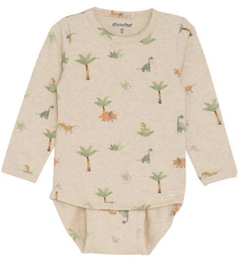 Minymo Body I/e Light Beige Melange m. Dinosaur 50 Langermet Body