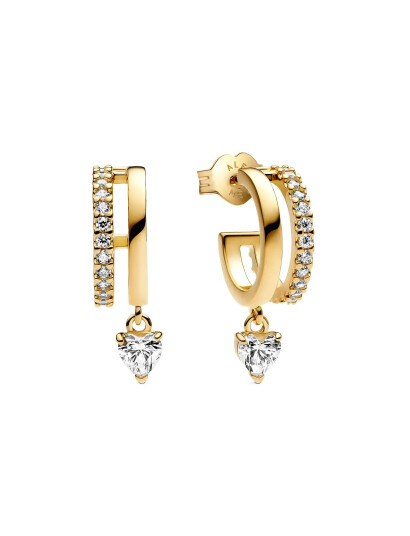 PANDORA Heart 14K Gold Plated Hoop Earrings With Clear Cubic Zirconia Guld One Size