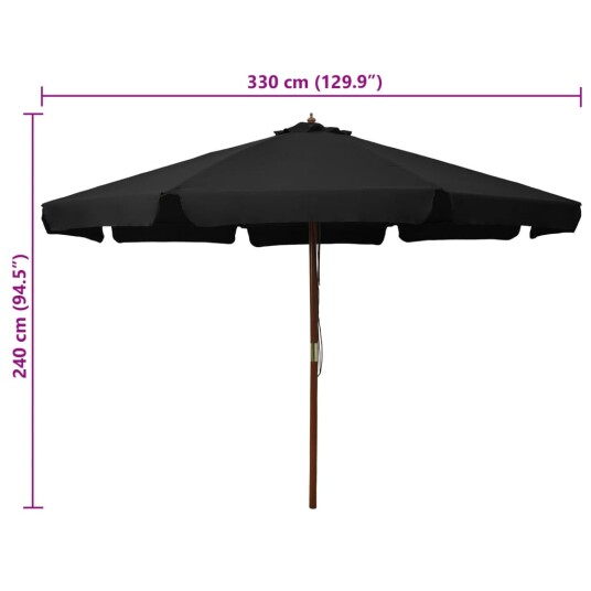 vidaXL Parasoll med trestang 330 cm svart