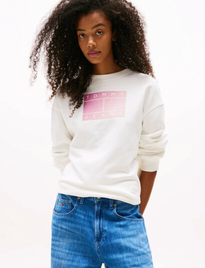 Tommy Jeans Tjw Rlx Gradient Flag Crew - White - L