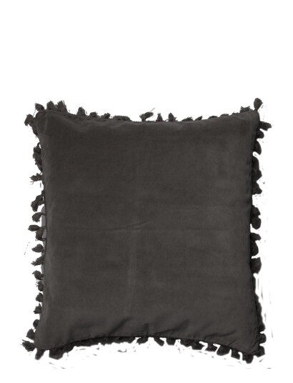 C"est Bon Pudebetræk, Velour/Bomuld M/Frynser - Black - 45X45CM