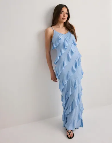 Vero Moda Blå Vmicelyn Sl Ruffle Maxi Dress Exp