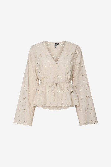 pieces Bluse pcTarmorine LS Tie Wvn Beige