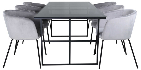 Venture Design Leif & Berit spisegruppe Grå/svart 6 stoler & bord 200 x 90 cm