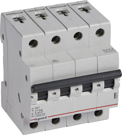 Legrand 3 stk RX³ MCB automatsikring C25 4P 4M 6kA