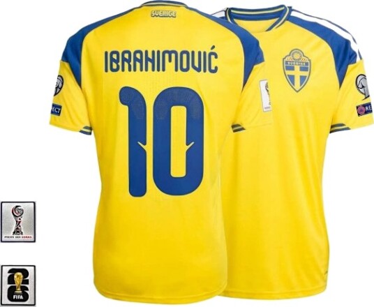 2026 VM Sverige Hjemmedrakt, Spillerversjon, Størrelser S-2XL, Voksen- og Barnestørrelser, Zlatan Ibrahimovic #10