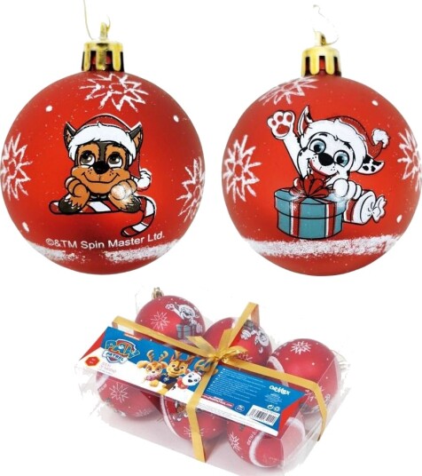 6 stk Paw Patrol Julekuler 8 cm 6 stk Paw Patrol Julekuler 8 cm