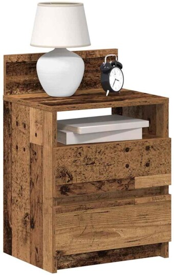 Nattbord med 2 skuffer gammelt tre 40x33x60 cm 8721158574534