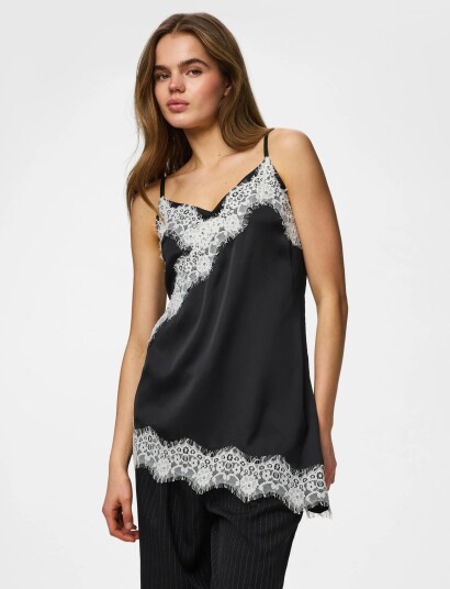 Pieces Pcariel Assymetric Lace Top D2D Pp Bc Black L