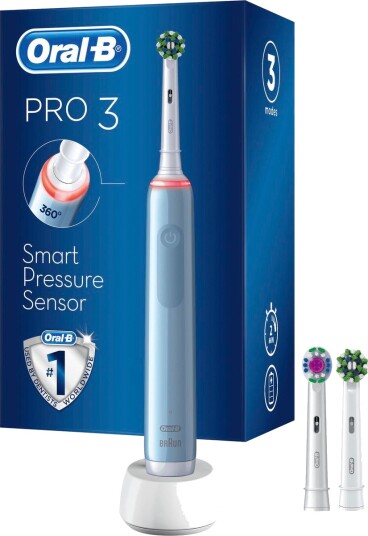 ORAL-B Pro 3 3000 Blue El-tannbørste + 2 Ekstra Børstehoder