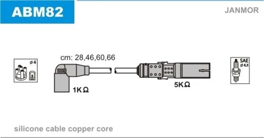 JANMOR ABM82 Tennplugg kabelsett JANMOR ABM82 Tennplugg kabelsett