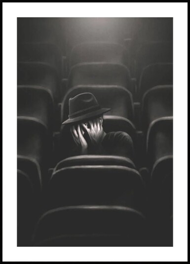 Fear lone man in theater with hidden face Plakat Plakat / 100x150cm