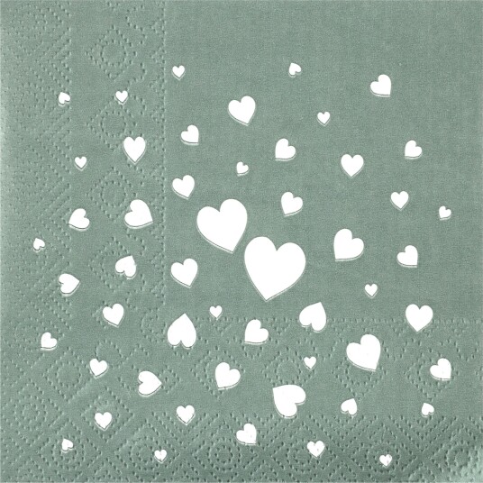 Kaffeservietter Hjerter Dusty Green 12 pakning