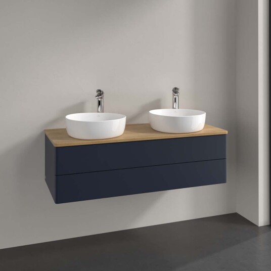Villeroy & Boch  Antao Servantskap med 2 skuffer 120x50x36 cm u/lys Blå Matt/Eik