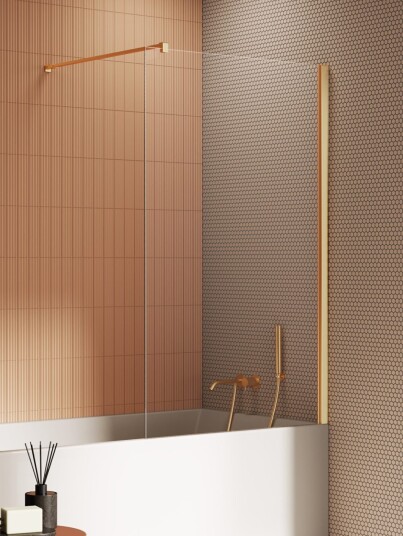 NEW SOLEO Fast Badekarvegg med vinkelrett beslag i Børstet Gull Gold Brushed 60x140