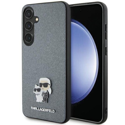 Karl Lagerfeld Saffiano Mobildeksel for Samsung Galaxy S24+ med Choupette Metal Pin - Grå