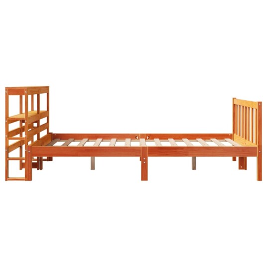 Sengeramme med hodegavl voksbrun 140x200 cm heltre furu 3305779 Sengeramme med hodegavl voksbrun 140x200 cm heltre furu 3305779