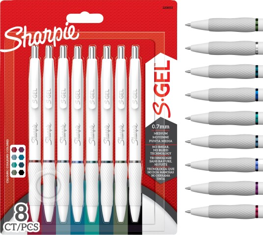 Sharpie S-Gel 0,7 Gelpenn, Blister Sort, Sortiment Farger (8)