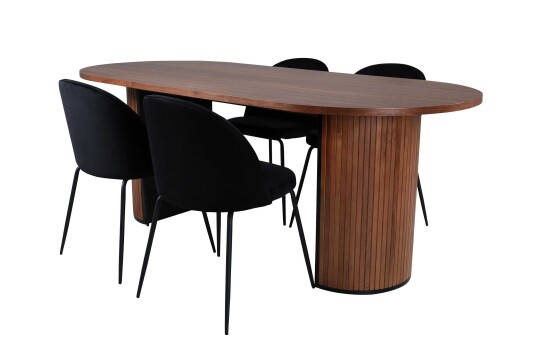 Venture Design Bianca & Wrinkles spisegruppe Svart/natur 4 stoler & bord 200 x 90 cm