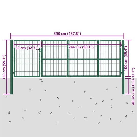 vidaXL Hageport med stolper 350x100 cm stål grønn