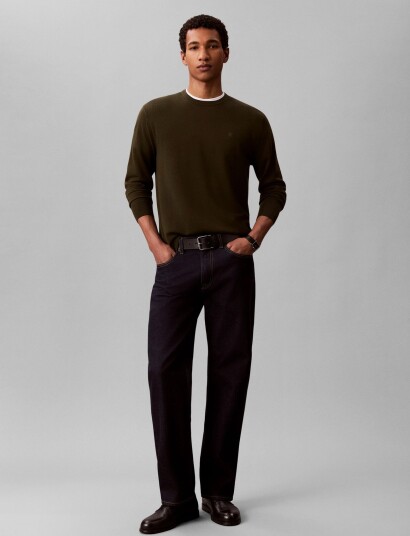 Calvin Klein Ls 100% Merino Crew 14Gg Khaki green XXL