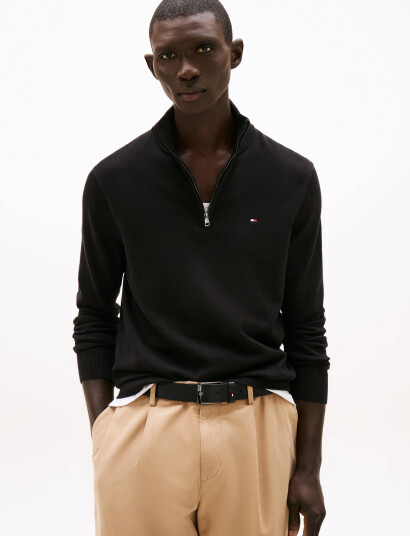 Tommy Hilfiger Essential Cotton Zip Mock - Black - S