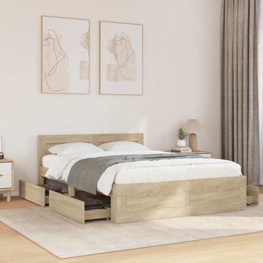  Sengestamme med skuff 2 pcs Sonoma 137 x 188 cm Konstruert tre