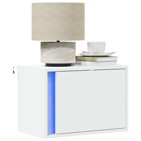  Vegghengte nattbord med LED-lys 2 stk hvit 8721102966552