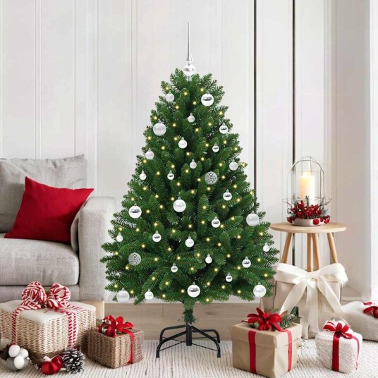  Kunstig juletre med LED  stripelys grønn 150 cm PVC og metall
