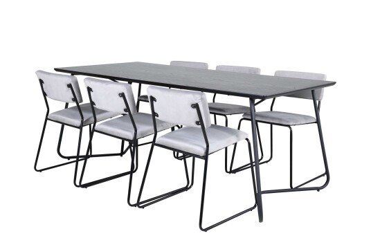 Venture Design Petra & Kenth spisegruppe Grå/svart 6 stoler & bord 190 x 90 cm