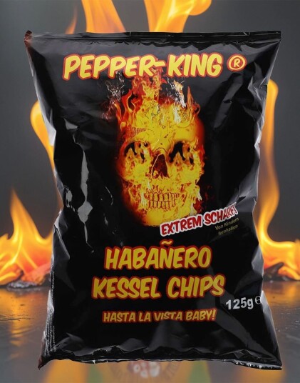 Pepper King Habañero Kettle Chips   Crispy og Spicy Potetgull 125 g   HOT