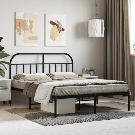 vidaXL Sengeramme i metall med hodegavl svart 140x190 cm