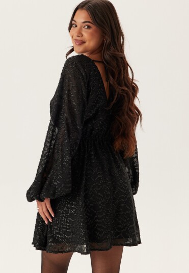 Bubbleroom 3D Sparkling Raglan Sleeve Short Dress Black M Bubbleroom 3D Sparkling Raglan Sleeve Short Dress Black M