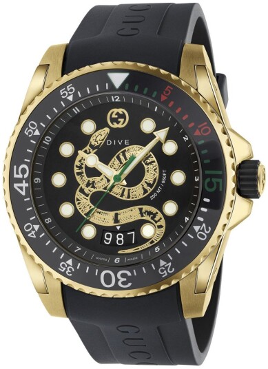 Gucci Herreklokke YA136219 Dive Sort/Gummi Ø45 mm Gucci Herreklokke YA136219 Dive Sort/Gummi Ø45 mm