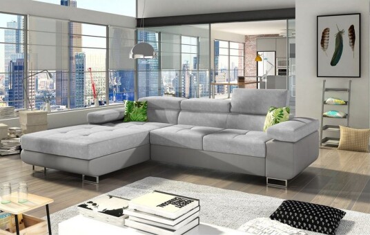 Seksjon Eltap Armando 289x85x203 cm Soro 83 Soft 29 Hvit Grå Puter: Jungle 32 Grønn Venstre