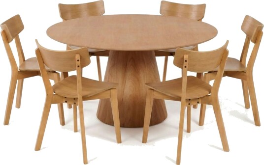 Siena Spisegruppe 150 cm rund i eik med 6 Amelia spisestoler Eik