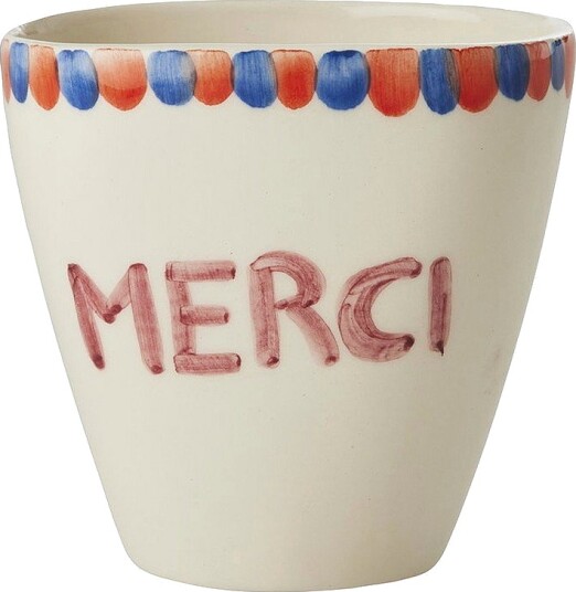 RICE   Keramikk Oval kopp med håndmalt Merci   300 ml   Hvit