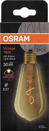 Osram led dekorasjonspære e27 edison 30lm gold varmere lys