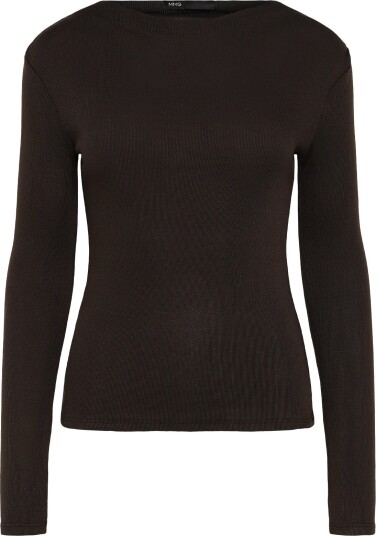 Mango Long Sleeved Boat Neck T Shirt Brown XS