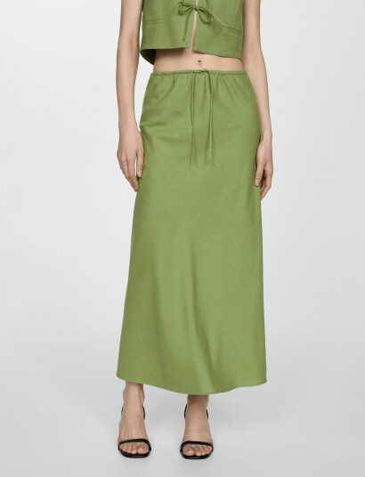 Mango Long Skirt With Adjustable Bow - Green - XS