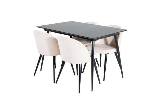 Venture Home Silar Spisegruppe Forlengningsbar 120 cm Rektangulær med 4 Velvet Stoler Beige