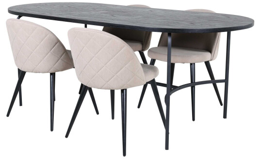 Venture Design Skate & Velvet spisegruppe Beige/svart 4 stoler & bord 200 x 90 cm